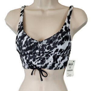 Bar III Swim Top XS Black White Animal Print Bralette Womens Removable Cups